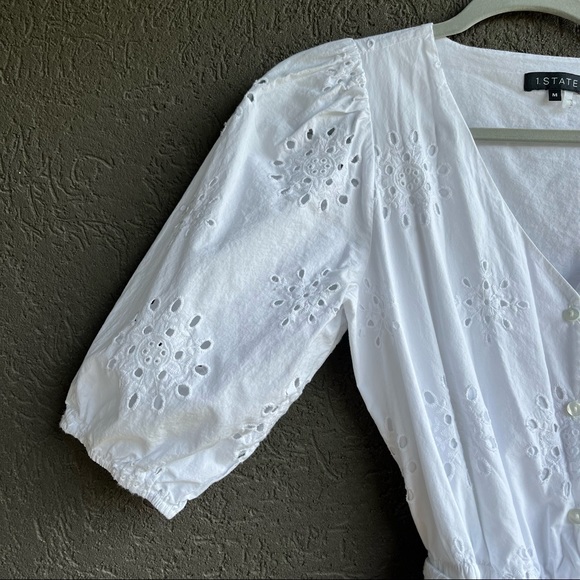 State White Eyelet Tie Waist Dress Size Medium - Picture 6 of 7